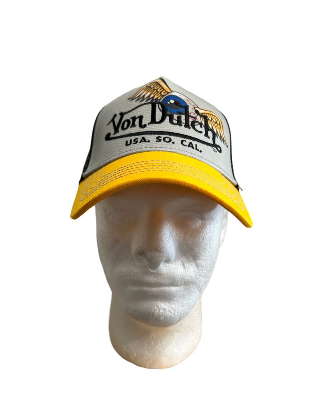 Von Dutch Yellow and White Wing Logo Trucker Hat